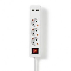 REGLETA 3 TOMAS SCHUKO+INT+2xUSB BLANCA