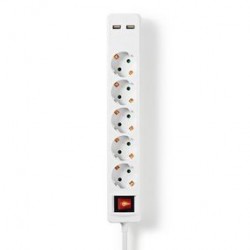 REGLETA 5 TOMAS SCHUKO+INT+2xUSB BLANCA