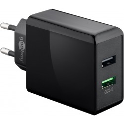ALIMENTADOR 220V 2xUSB 5A 28W QC3.0 NEGR