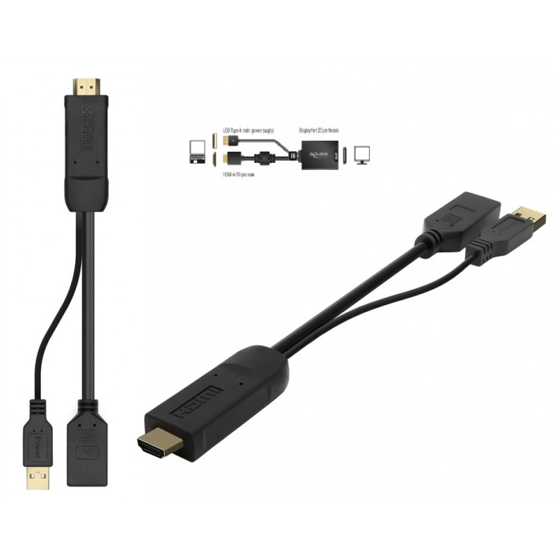 ADAPTADOR HDMI Macho + USB ALIMENTACION - DISPLAYPORT Hembra en 10cm N