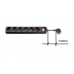 REGLETA 6 TOMAS SCHUKO+INT NEGRA 3M