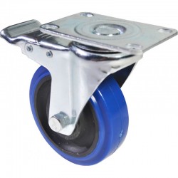 RUEDA 100mm GOMA AZUL CON FRENO RACK