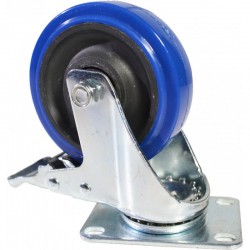 RUEDA 100mm GOMA AZUL CON FRENO RACK