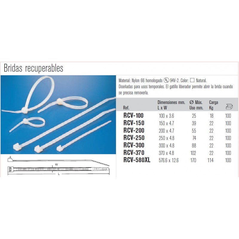 BRIDA RECUPERABLE 250x4,8mm NATURAL