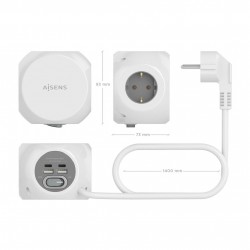 REGLETA 3 TOMAS SCHUKO+2xUSB+2xUSBc CUBO