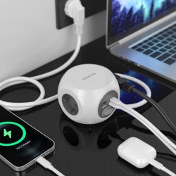 REGLETA 3 TOMAS SCHUKO+2xUSB+2xUSBc CUBO