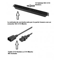 REGLETA 19" 12xC13 + LED+ PROTECSOBRECAR