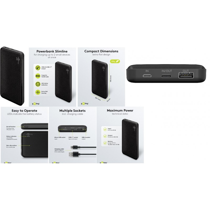 POWERBANK 10.000 mAh SALIDA USB+USB C