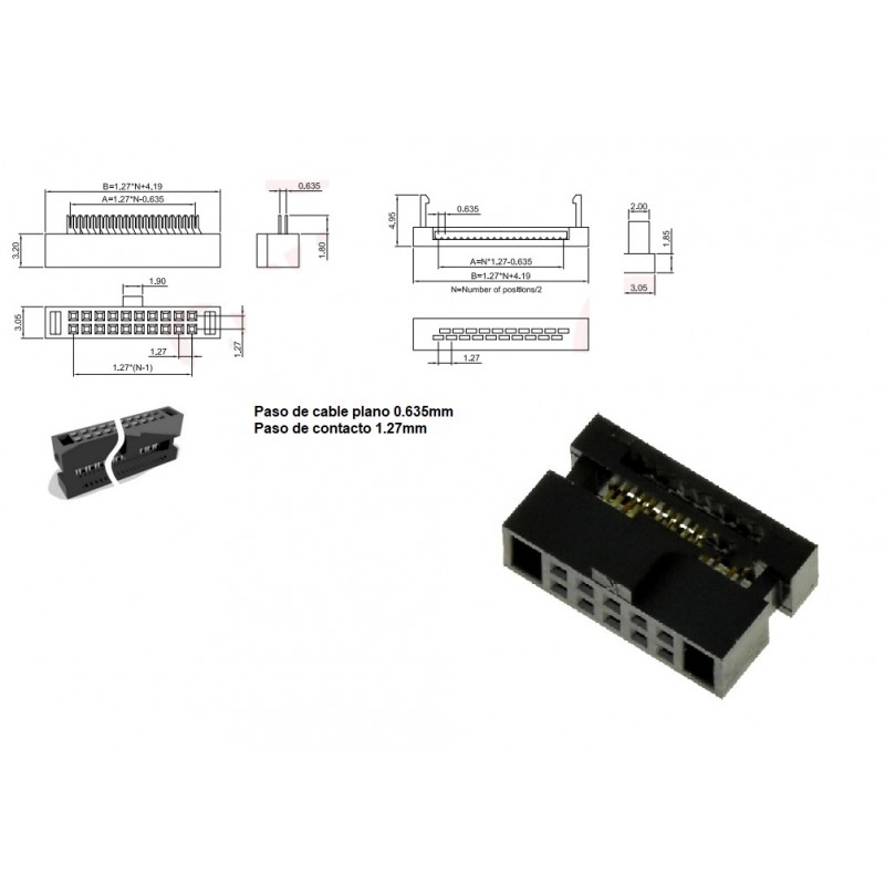 CONECTOR SOCKET 10 VIAS CABLE PLANO0.635