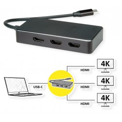 ADAPTADOR USB C M-3xHDMI H V3.1 4K@60Hz