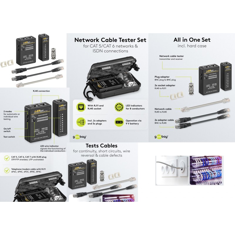 TESTER LED RJ45 + BNC + REMOTO