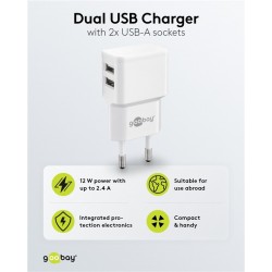 ALIMENTADOR 220V 2xUSB 2,4A 12W BLANCO