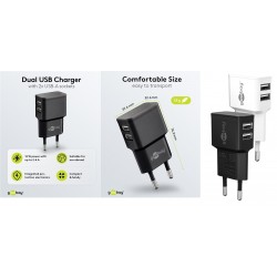 ALIMENTADOR 220V 2xUSB 2,4A 12W NEGRO