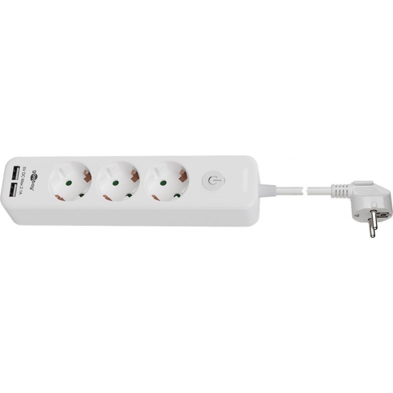 REGLETA 3 TOMAS SCHUKO+INT+2xUSB BLANCA