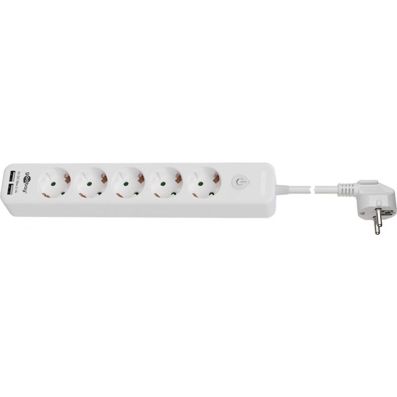 REGLETA 5 TOMAS SCHUKO+INT+2xUSB BLANCA