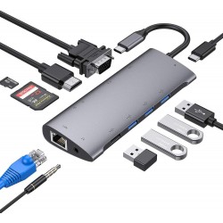 ADAPTADOR USB C M-VGA+HDMI+RJ45+3XUSB+1U