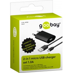 ALIMENTADOR 220V MICRO USB B 1A KIT NEGR