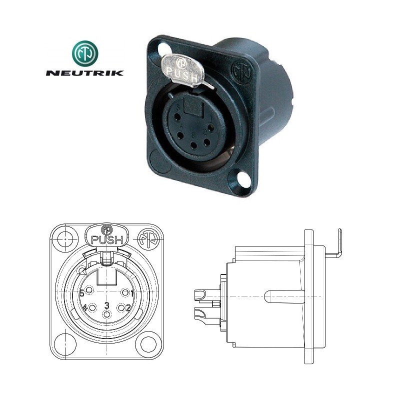 CONECTOR XLR5 HEMBRA PANEL NEGRO NEUTRIK