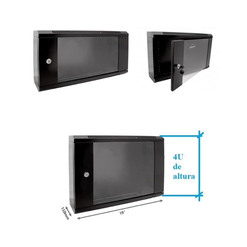 RACK MURAL 19" 4U NEGRO FONDO 150mmX600