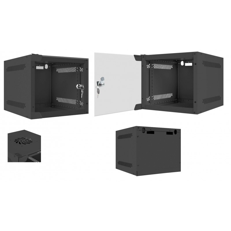 RACK MURAL 10" 4U NEGRO PUERTA CRISTAL