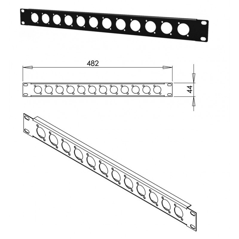 PANEL 19" 1U 12 PUERTOS XLR NEGRO