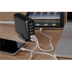 ALIMENTADOR MULTICARGADOR 6xUSB 8A NEGRO
