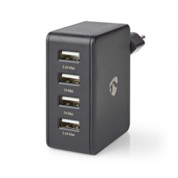 ALIMENTADOR 220V 4xUSB A 2,4A 10W NEGRO