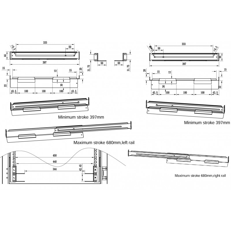 PAR GUIAS FIJAS EXTENSIBLE DE 397 a 680