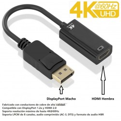 ADAPTADOR DISPLAYPORT M-HDMI H 15cm 4K60