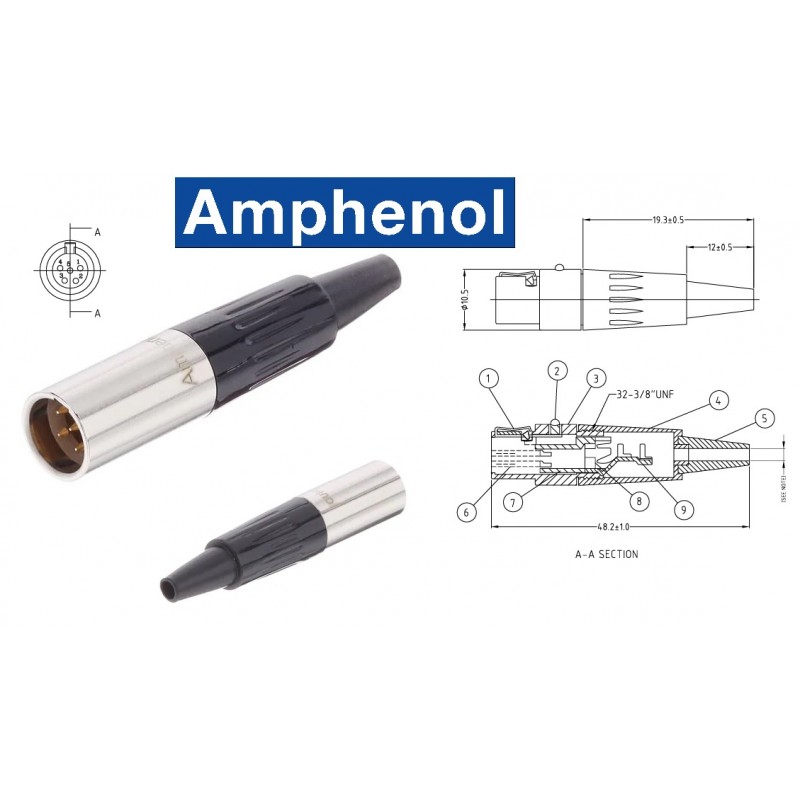 CONECTOR MINI XLR 5 PIN MACHO AMPHENOL