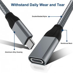 CABLE USB C M-H 2M PLATA V3.1 Gen-2 4k