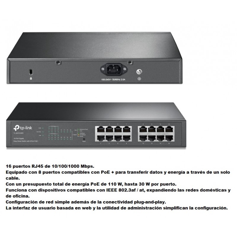 SWITCH POE 8+8 PUERTOS 10/100/1000 110W