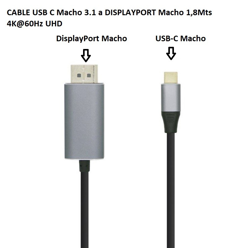 CABLE USB C M-DISPLAYPORT M 1,8M 4K@60Hz