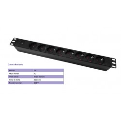 REGLETA 19" 8 TOMAS SCHUKO SIN/INT+LED P