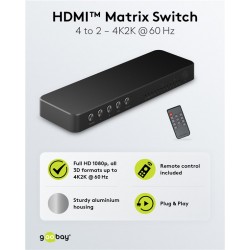 SWITCH HDMI 4 ENTRADAS 2 SALIDAS+MANDO4K