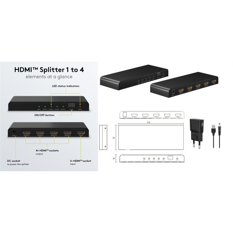 SPLITTER HDMI 1 ENTRADA 4 SALIDAS 4K@30H
