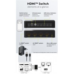SWITCH HDMI 4 ENTRADAS 1 SALIDA+MANDO 4K