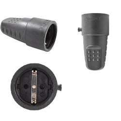 CONECTOR SCHUKO HEMBRA GOMA NEGRO RECTO