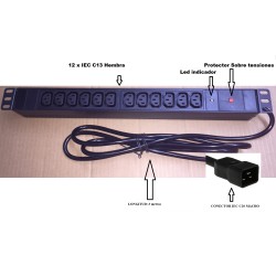 REGLETA 19" 12xC13+LED a IEC C20 en 3M