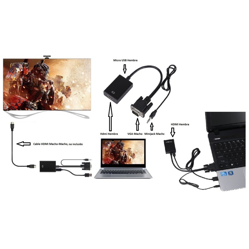 CONVERTIDOR VGA M+AUDIO A HDMI H 15cm