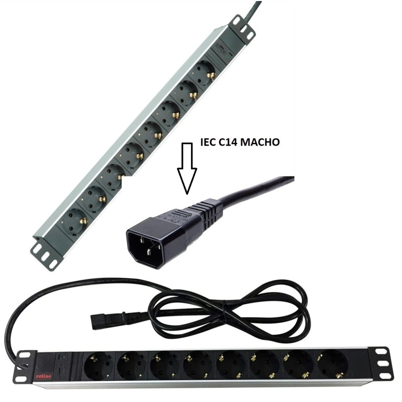 REGLETA 19" 8 TOMAS SCHUKO SIN/INT+C14