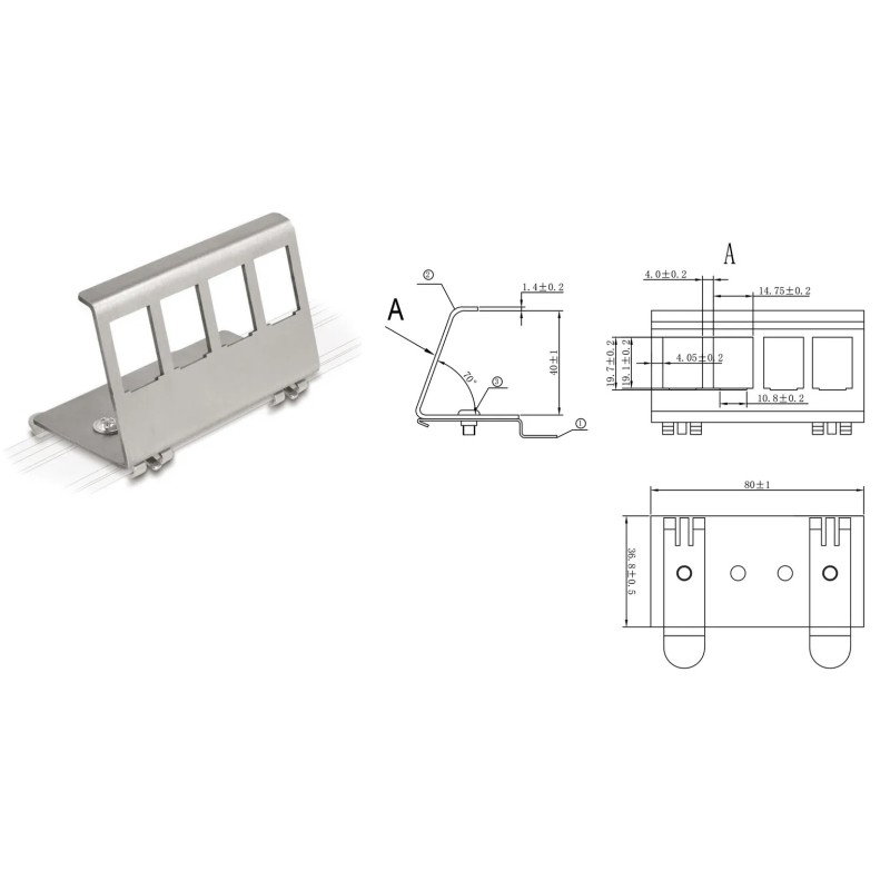 PLACA METALICA 4xRJ45 PARA CARRIL DIN KE