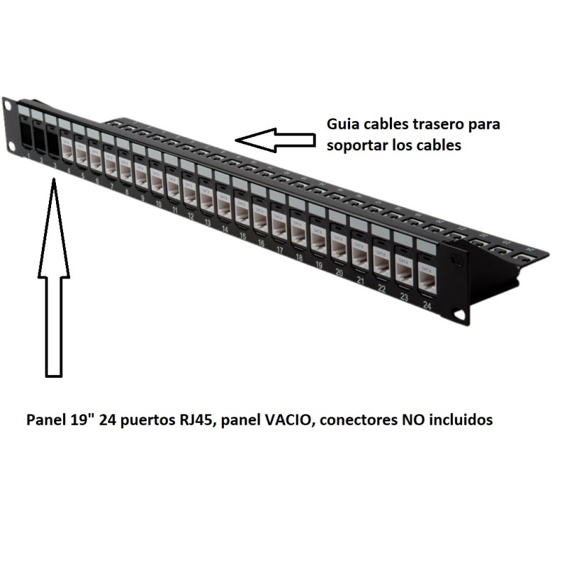 PANEL 19" 24P RJ45 VACIO+ GUIA CABLE NEG