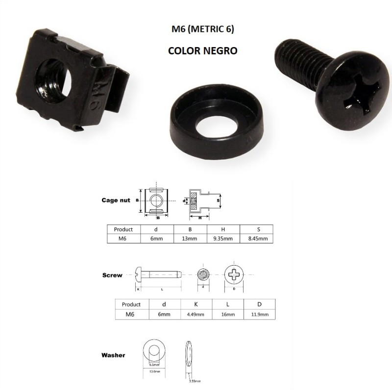 KIT TORNILLERIA PARA RACK 19" M6 NEGRO