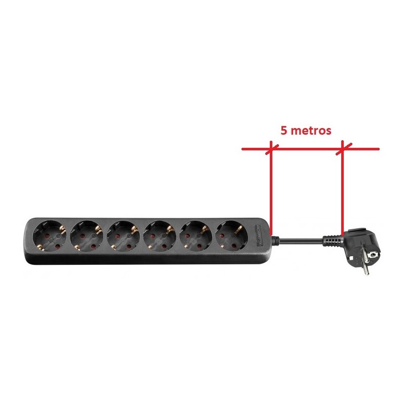 REGLETA 6 TOMAS SCHUKO SININT NEGRA 5M
