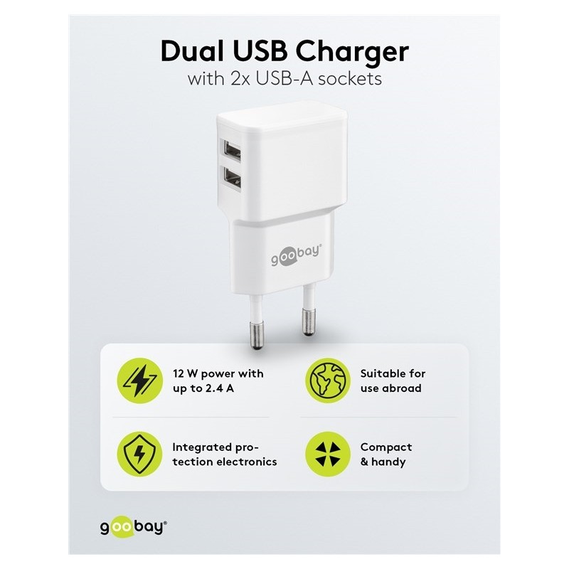 ALIMENTADOR 220V 2xUSB 2,4A 12W BLANCO
