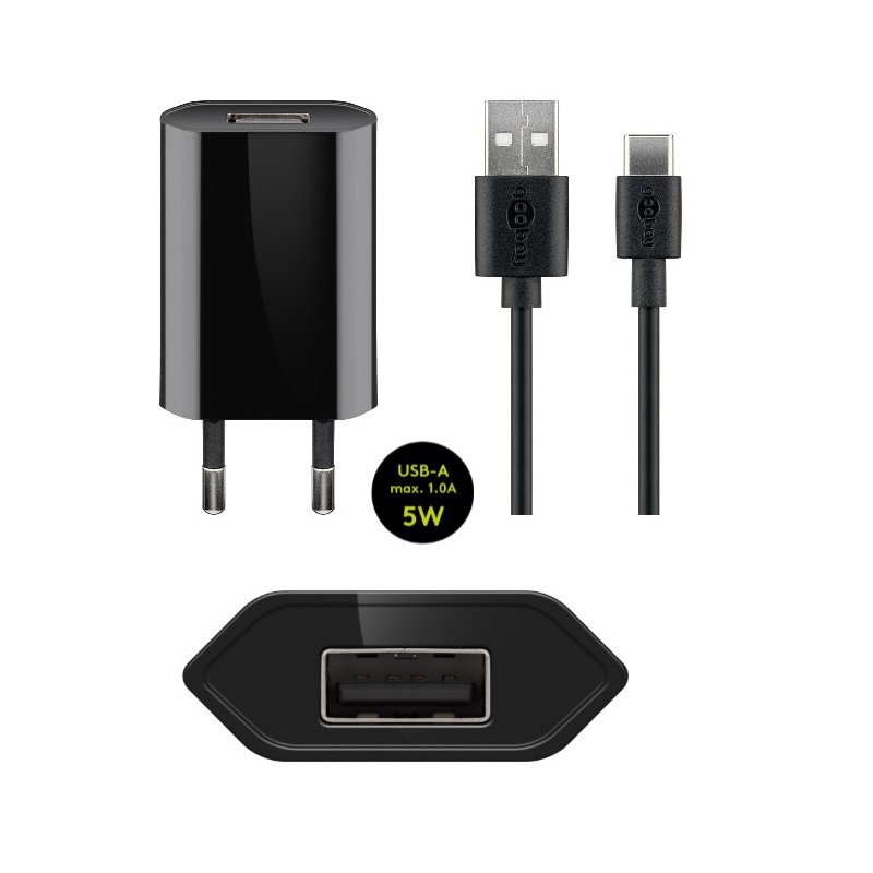ALIMENTADOR 220V USB 1A+CABLE USB C 1M N