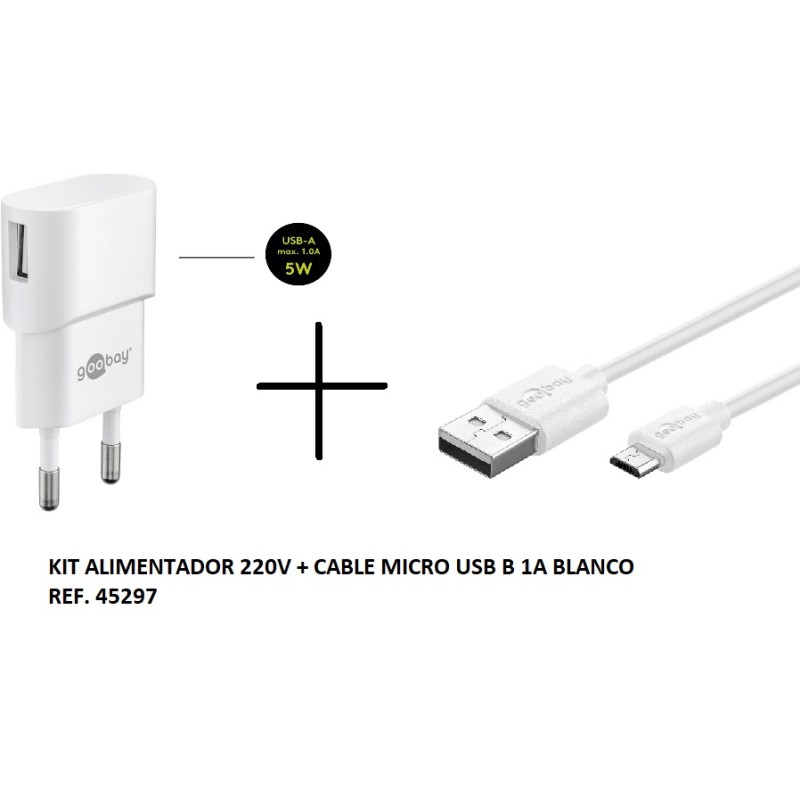 ALIMENTADOR 220V MICRO USB B 1A KIT BLAN