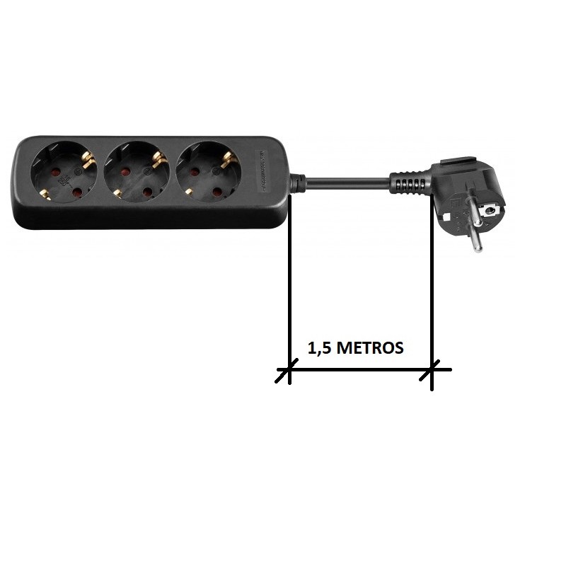 REGLETA 3 TOMAS SCHUKO SININT NEGRA 1,5M
