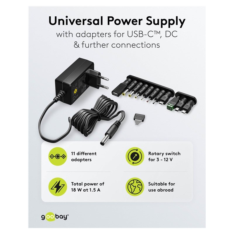 ALIMENTADOR UNIVERSAL 3-12V 1,5A 18W NEG